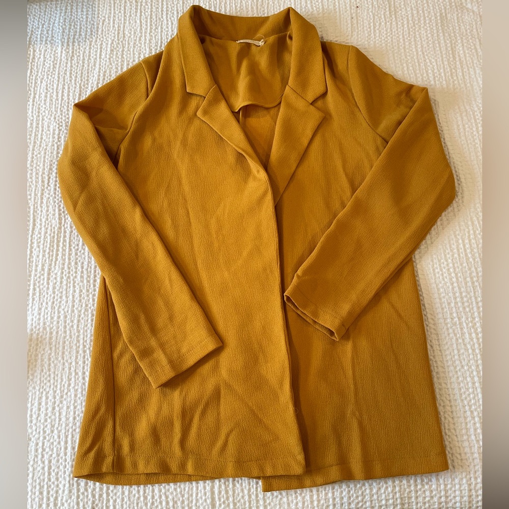 Lush women’s mustard yellow thin blazer shirt top size extra small XS